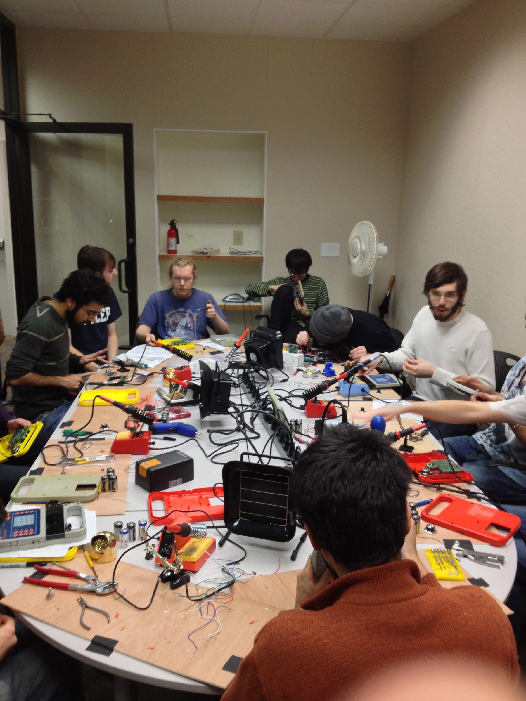 Circuit bending workshop at night