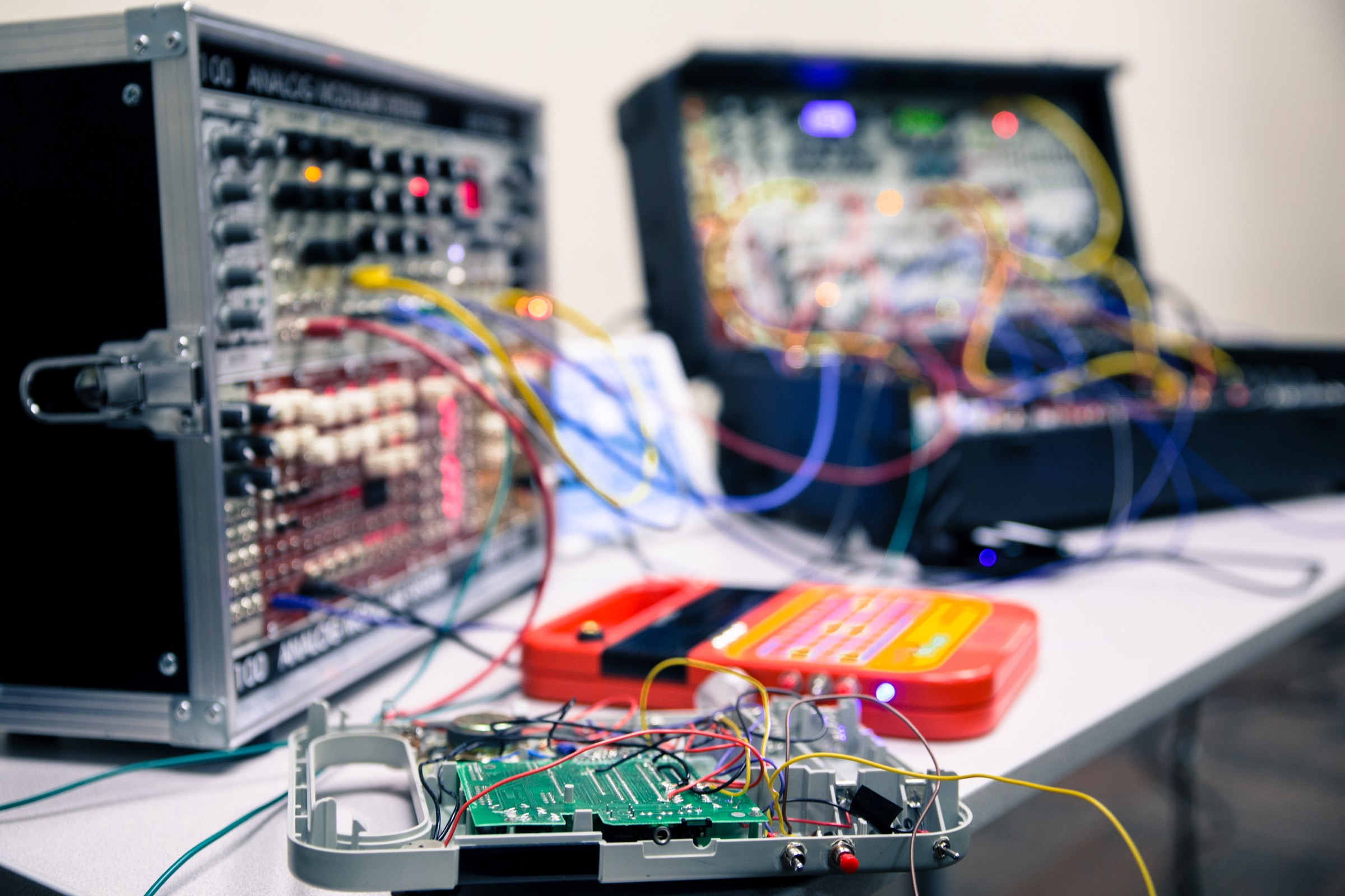 Modular synthesis workbench close-up