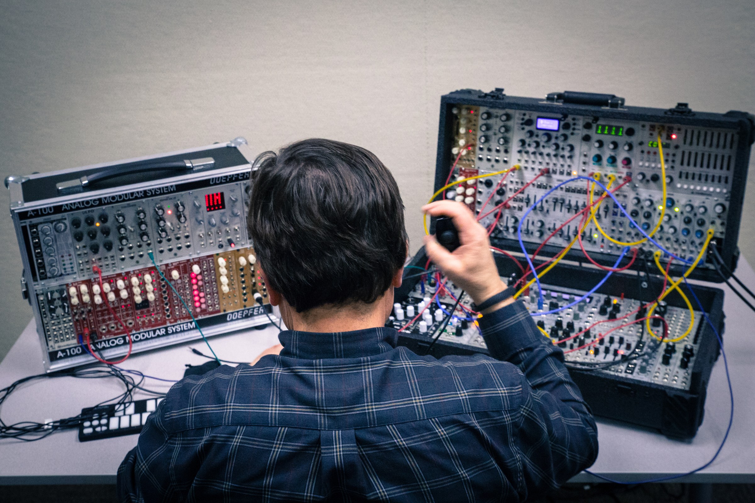 Dr. Boulanger patching two Doepfer modular systems