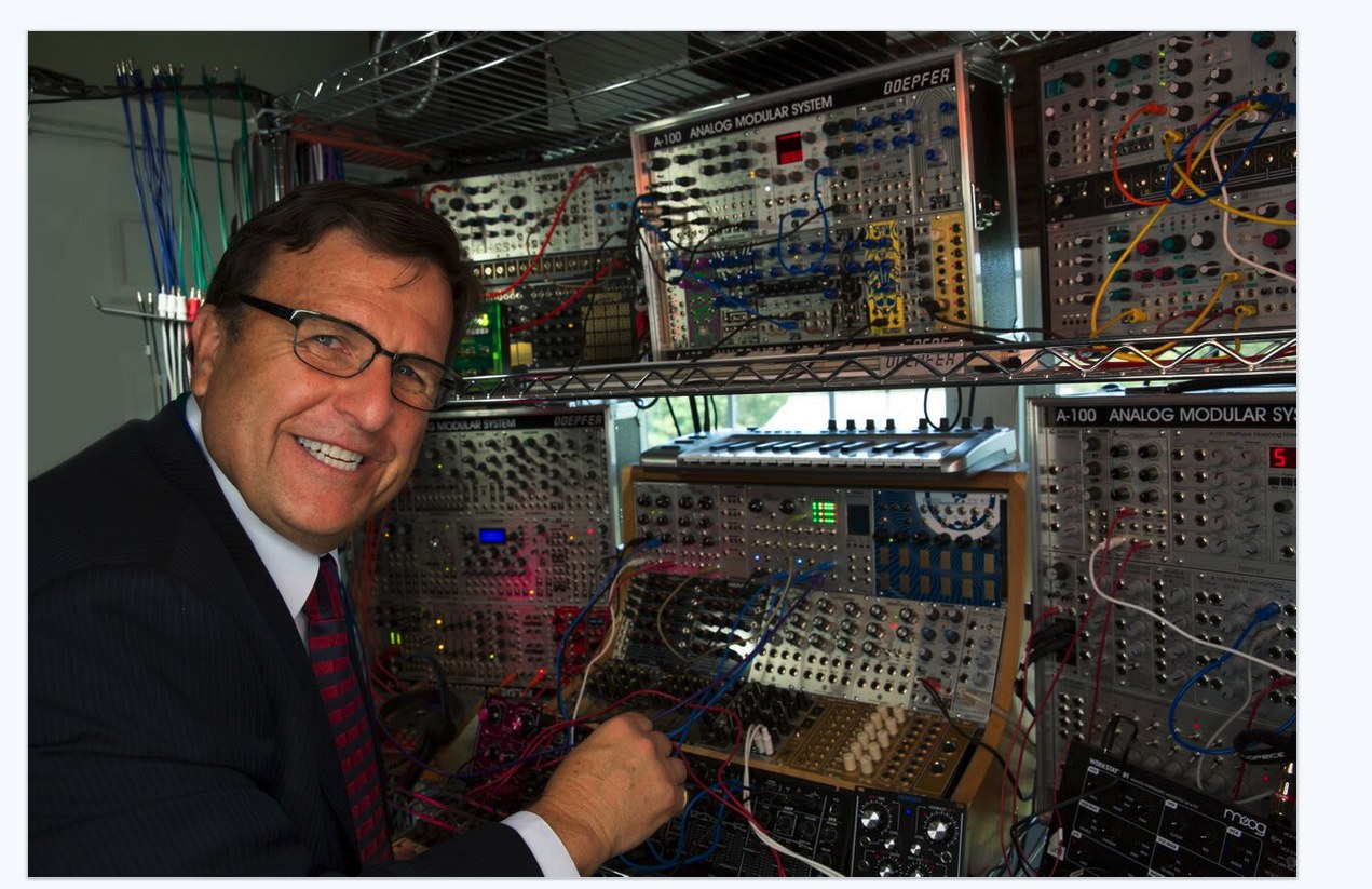 Dr. Boulanger with Eurorack modular in suit